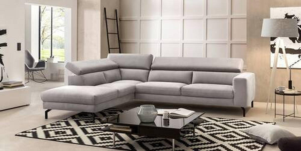 ECKSOFA in Mikrofaser Silberfarben  - Silberfarben/Schwarz, Modern, Textil/Metall (233/305cm) - Trendmanufaktur