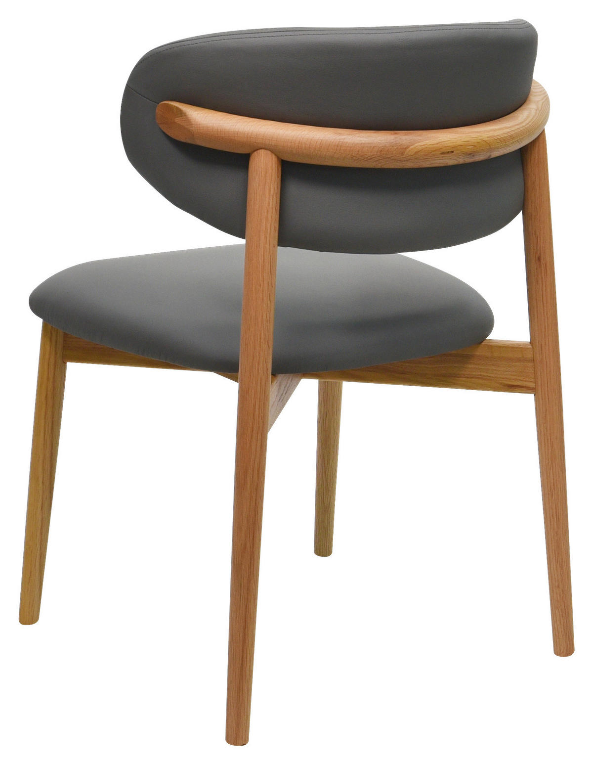 STUHL Echtleder Grau Eiche vollmassiv  - Eichefarben/Grau, MODERN, Leder/Holz (55/80/60cm) - Livetastic
