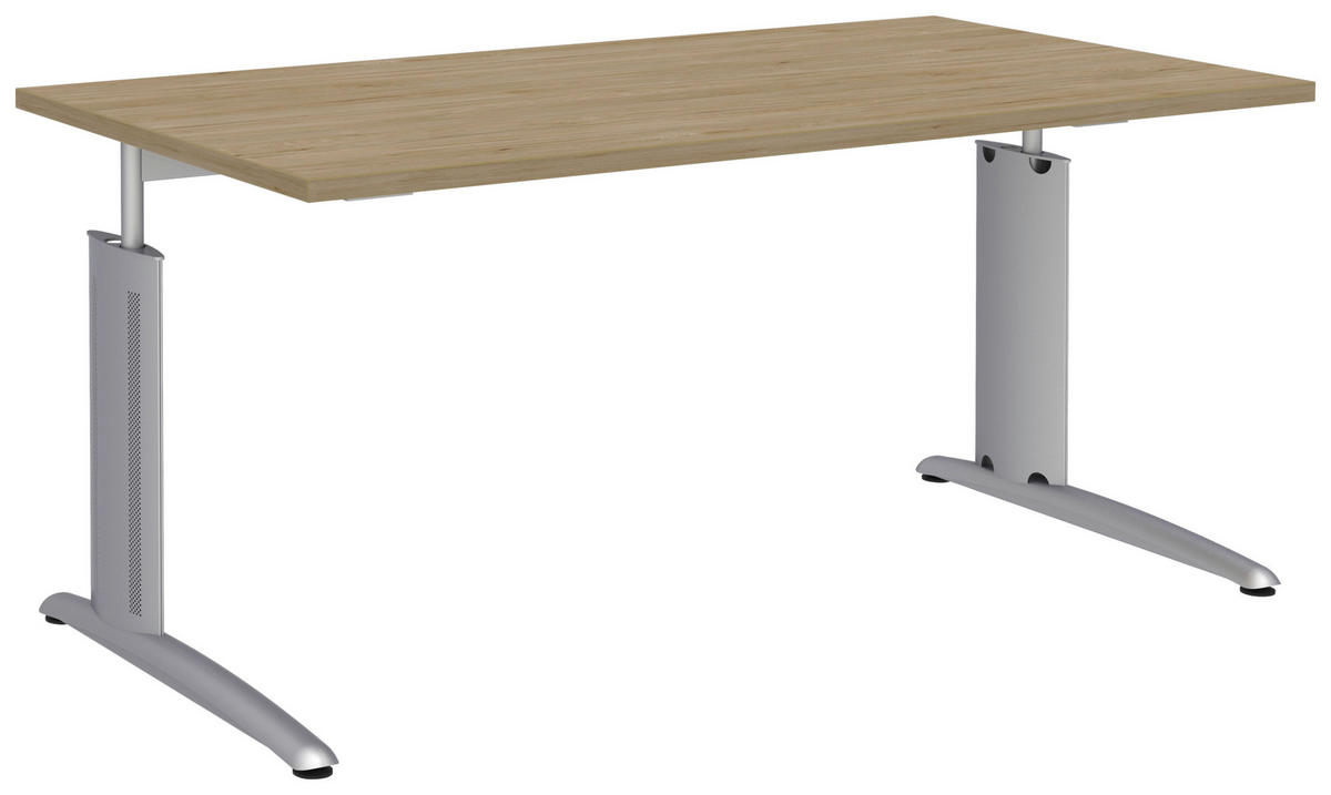 SCHREIBTISCH 160/80/70-82 cm  in Eichefarben, Alufarben  - Eichefarben/Alufarben, KONVENTIONELL, Holzwerkstoff/Metall (160/80/70-82cm) - Moderano