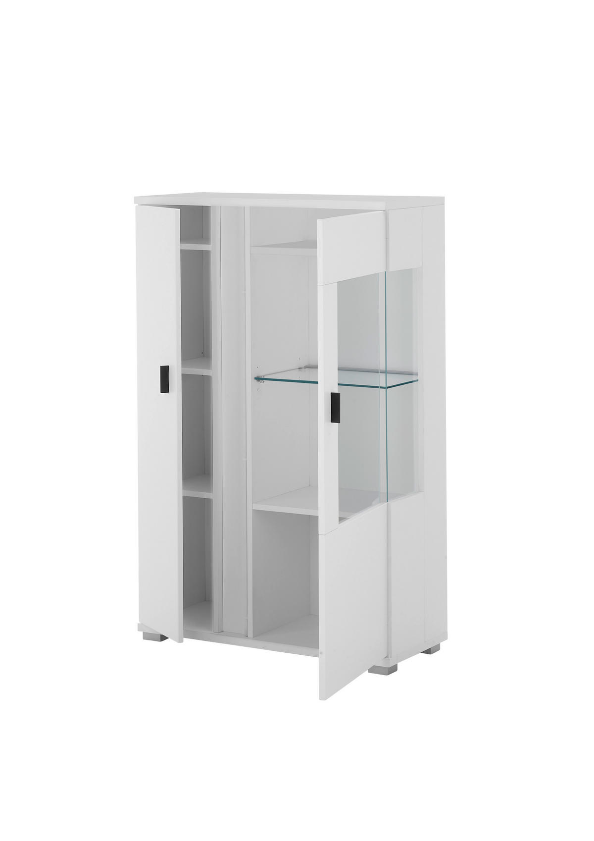 VITRINE in Weiß  - Silberfarben/Schwarz, Design, Glas/Holzwerkstoff (80/125/35cm) - MID.YOU