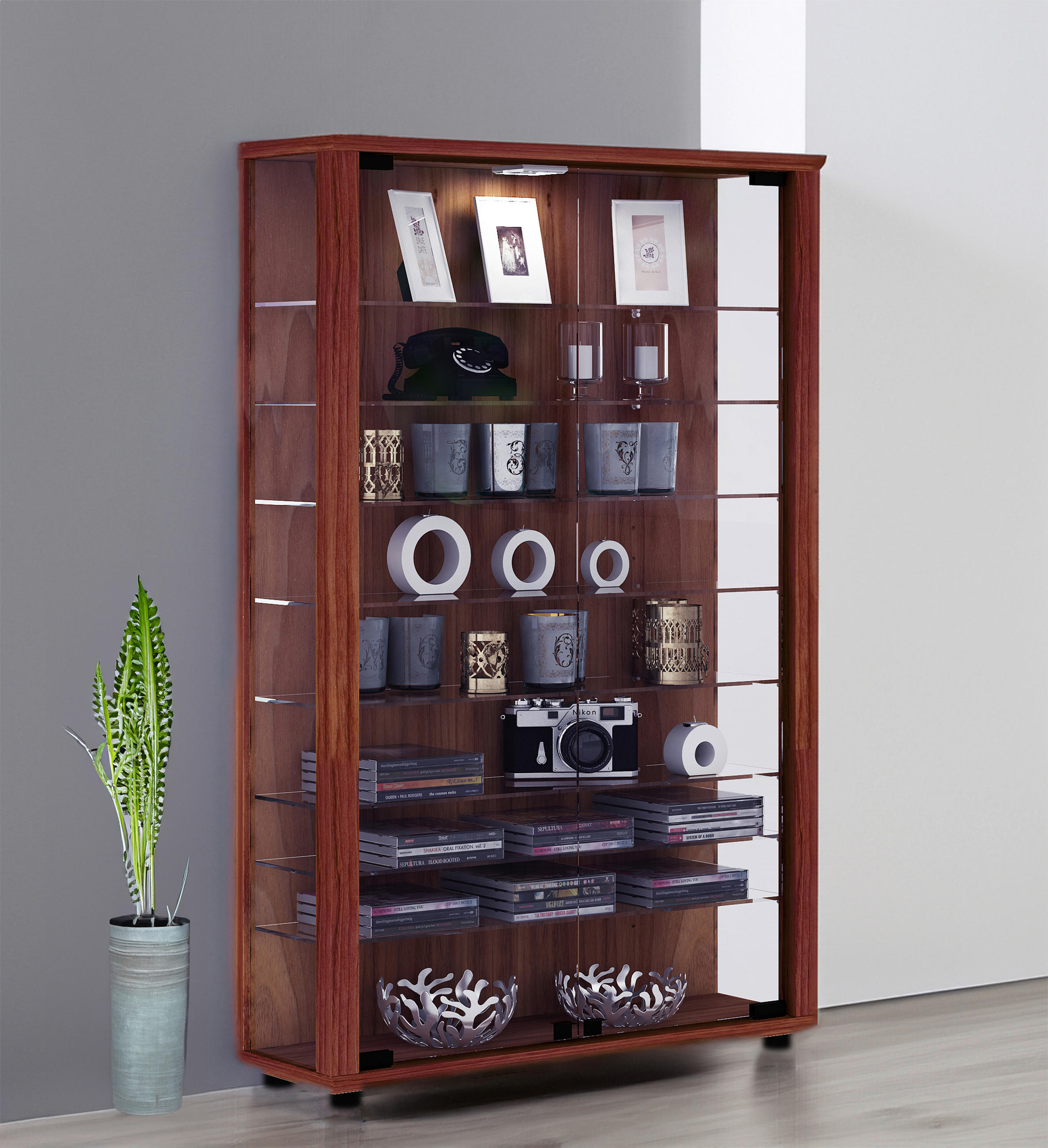 VITRINE in Nussbaumfarben - Transparent/Nussbaumfarben, Design, Glas/Holzwerkstoff (59/90/18cm) - MID.YOU