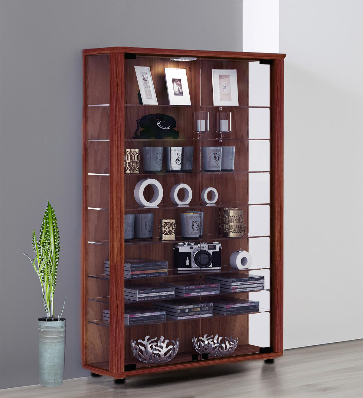 VITRINE in Nussbaumfarben  - Transparent/Nussbaumfarben, Design, Glas/Holzwerkstoff (59/90/18cm) - MID.YOU