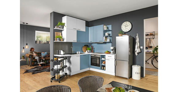 ECKKÜCHE 220/260 cm in Weiß, Pastellblau - Pastellblau/Weiß, Design, Holzwerkstoff (220/260cm) - Xora