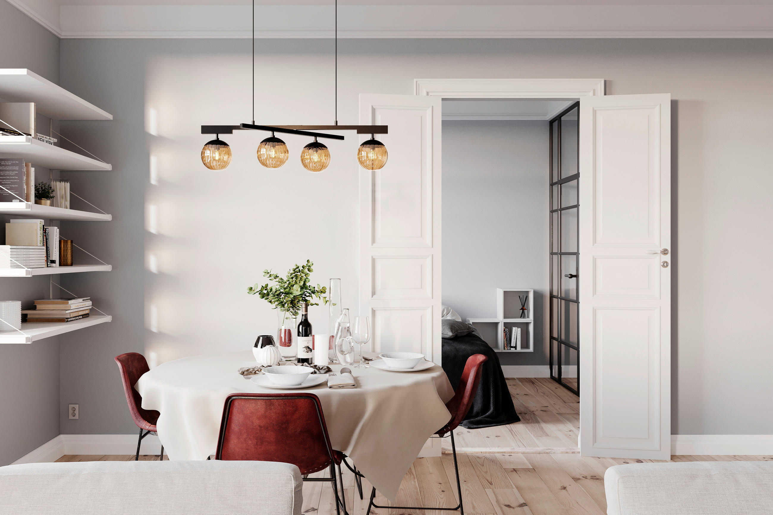 HÄNGELEUCHTE 90/59,5/150 cm  - Bernsteinfarben/Schwarz, Design, Glas/Metall (90/59,5/150cm) - By Rydéns