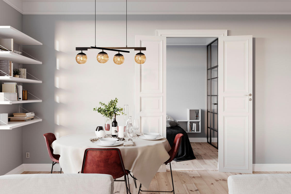 HÄNGELEUCHTE 90/59,5/150 cm  - Bernsteinfarben/Schwarz, Design, Glas/Metall (90/59,5/150cm) - By Rydéns