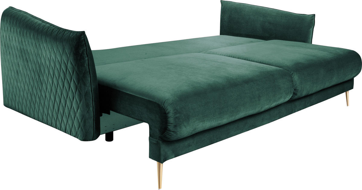 SCHLAFSOFA  mit Schlafen auf Sitzhöhe, Rücken echt Samt Grün  - Goldfarben/Grün, Design, Textil/Metall (235/96/104cm) - MID.YOU