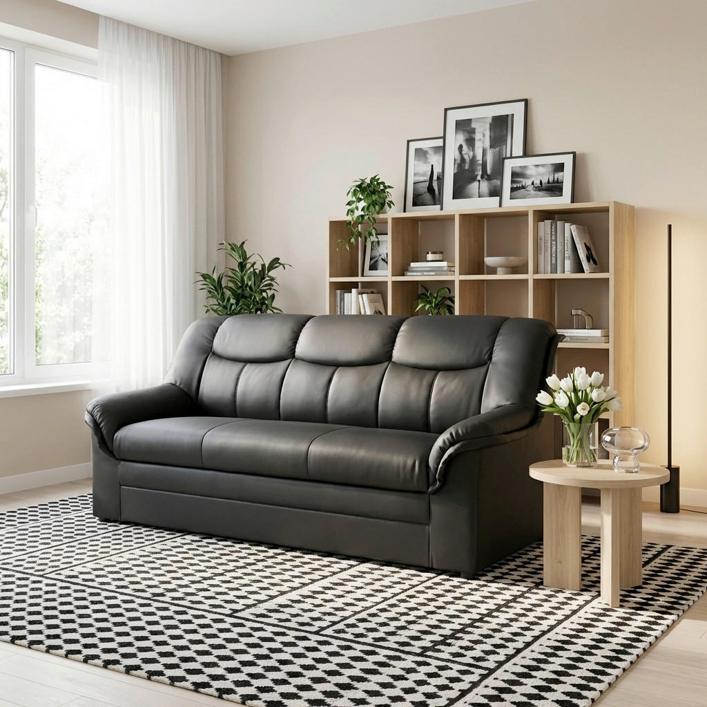 3-SITZER-SOFA BERLIN FK Lederlook Schwarz  - Schwarz, KONVENTIONELL, Kunststoff/Textil (178/89/90cm) - MID.YOU