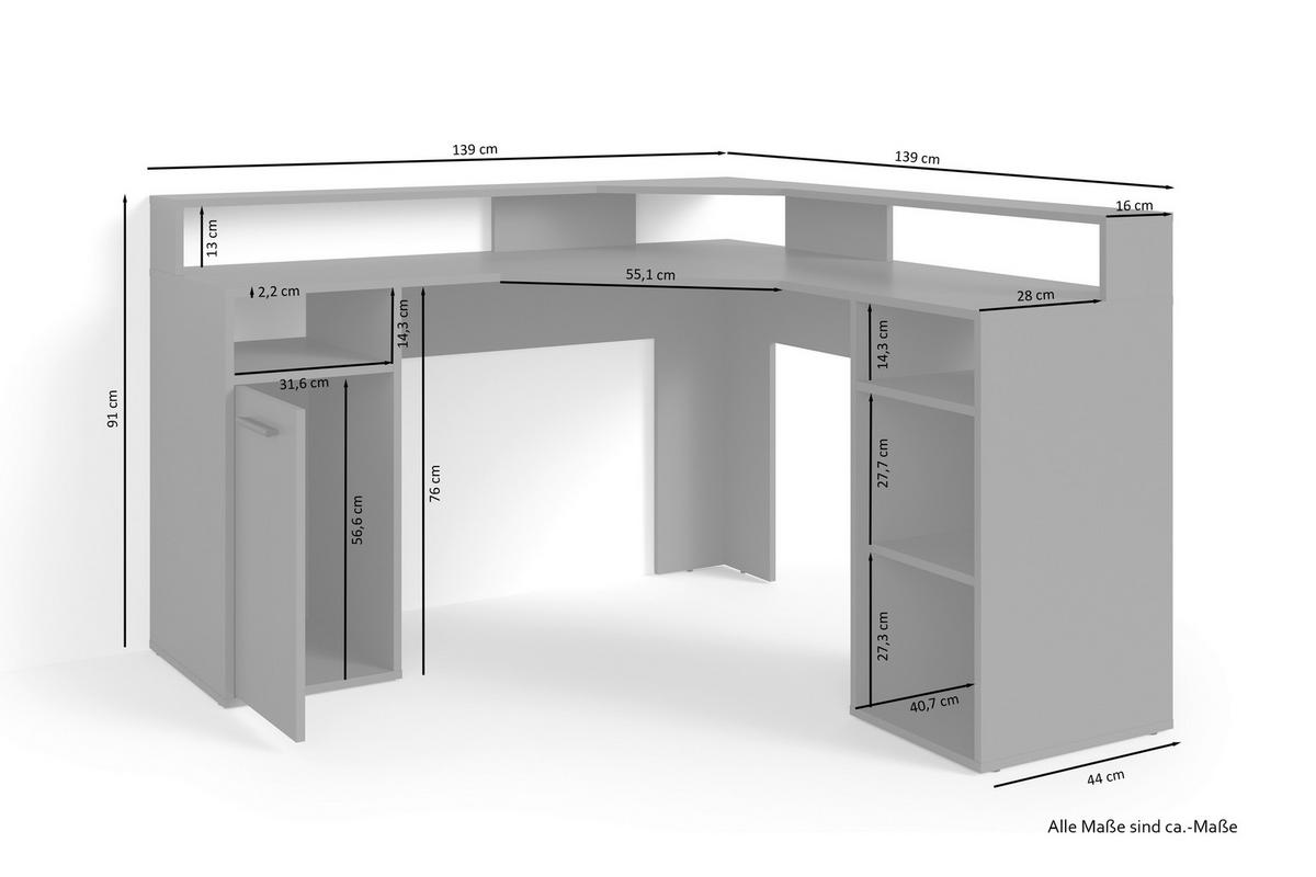 ECKSCHREIBTISCH 139/139/90 cm  in Anthrazit, Alteiche  - Alteiche/Anthrazit, KONVENTIONELL, Holzwerkstoff/Kunststoff (139/139/90cm) - MID.YOU