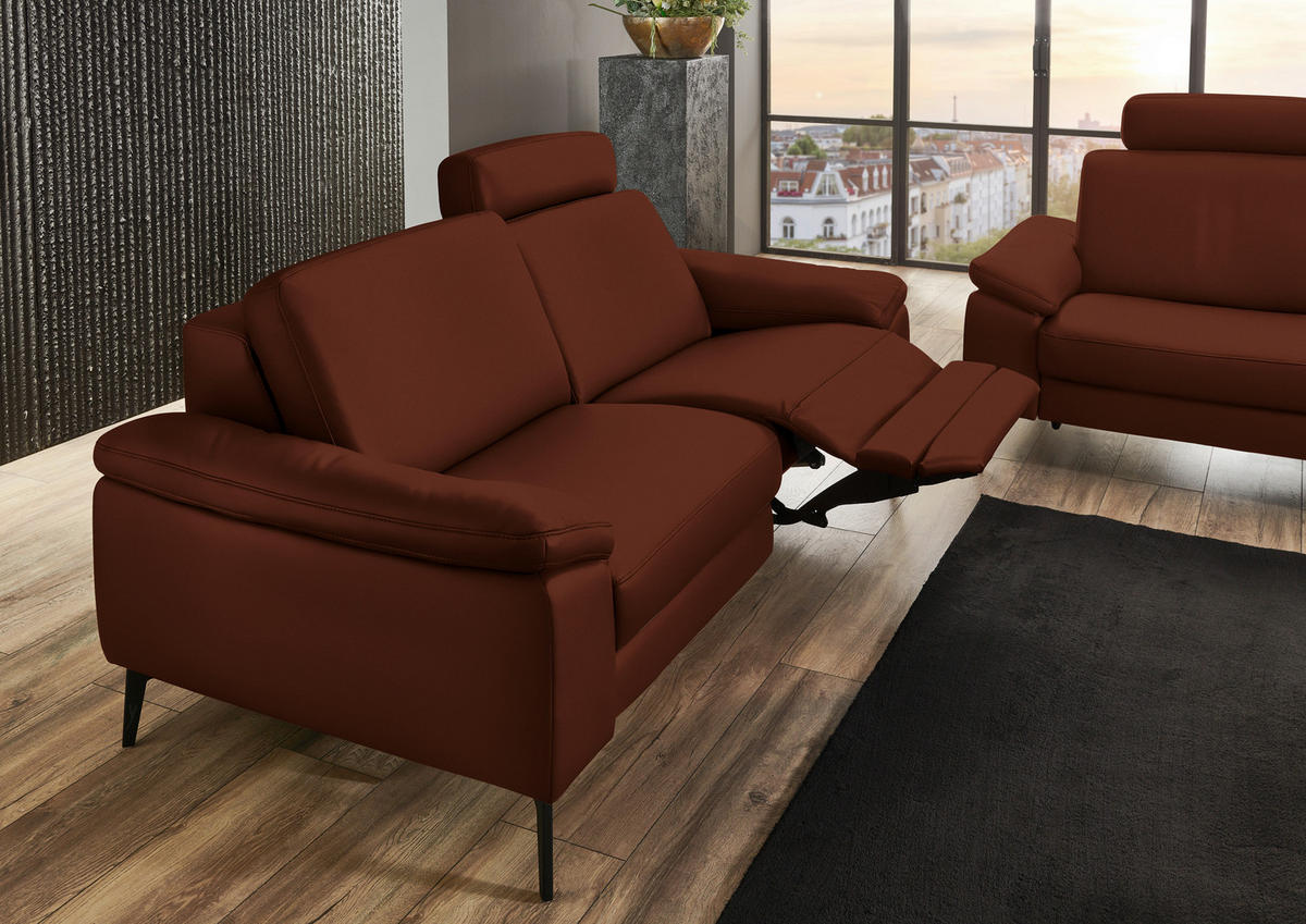 2,5-SITZER in Leder Rotbraun  - Rotbraun/Schwarz, Design, Leder/Metall (196/88/100cm) - Valdera
