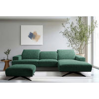 ECKSOFA PORTLAND in Struktur Grün Kopfteilverstellung  295/187 cm  - Schwarz/Grün, Design, Holz/Textil (295/187cm) - Livetastic