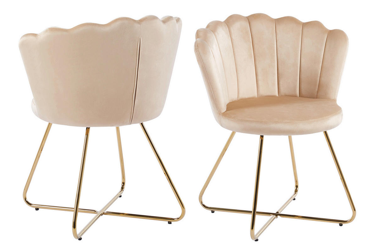 STUHL-SET 2 Stück  in Samt Textil  - Beige/Goldfarben, MODERN, Textil/Metall (69,5/85/66cm) - Livetastic