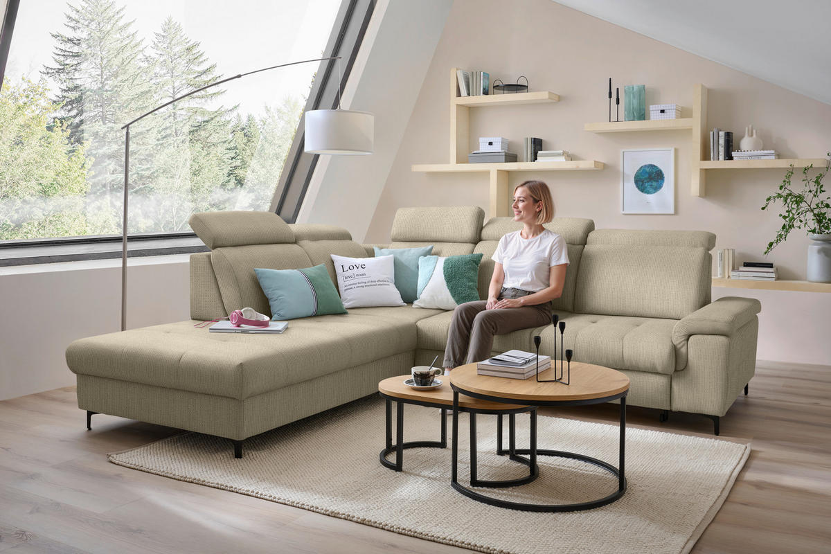 ECKSOFA Struktur Beige  - Beige/Schwarz, Design, Textil/Metall (270/292cm) - Stylife