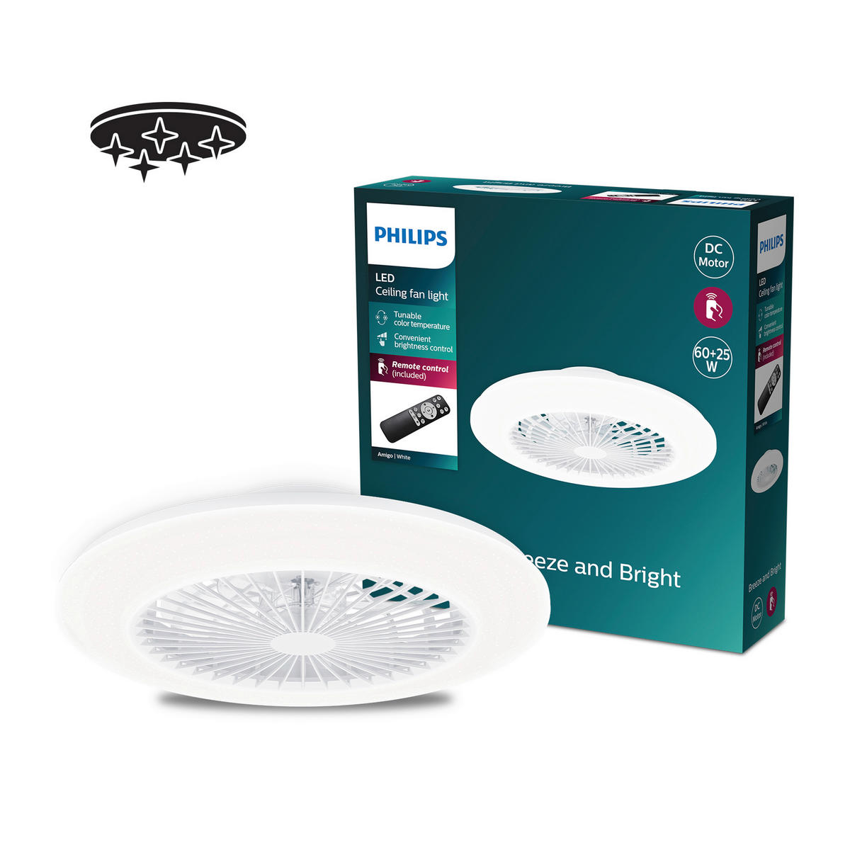 Deckenleuchte mit Ventilator 57,7/14,2/57,7 cm   - Weiß, KONVENTIONELL, Kunststoff (57,7/14,2/57,7cm) - Philips