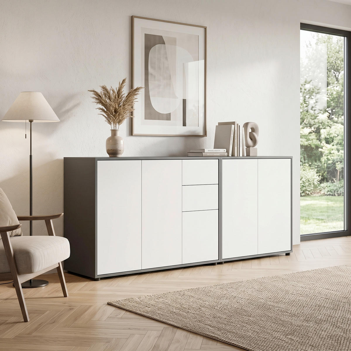 SIDEBOARD  184,5/73/33 cm 2 Schublade(n)  - Anthrazit/Schwarz, MODERN, Holzwerkstoff (184,5/73/33cm) - MID.YOU