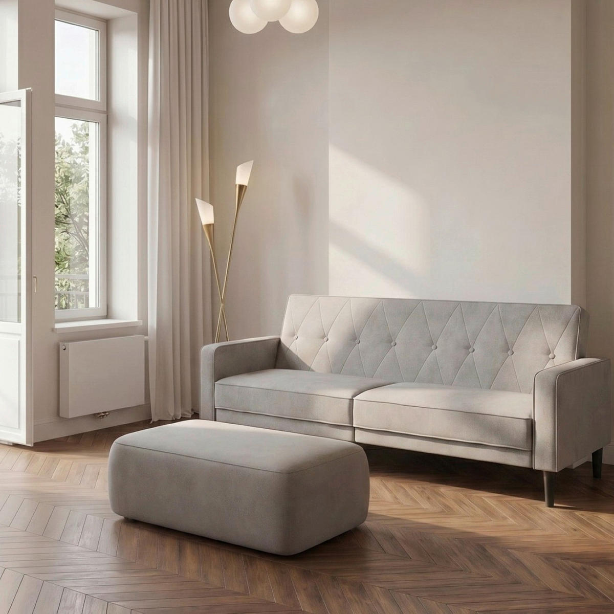 SCHLAFSOFA AARHUS in Webstoff Hellgrau Skandinavisch, Modern  - Hellgrau/Braun, Basics, Holz/Textil (213/81/86cm) - Livetastic