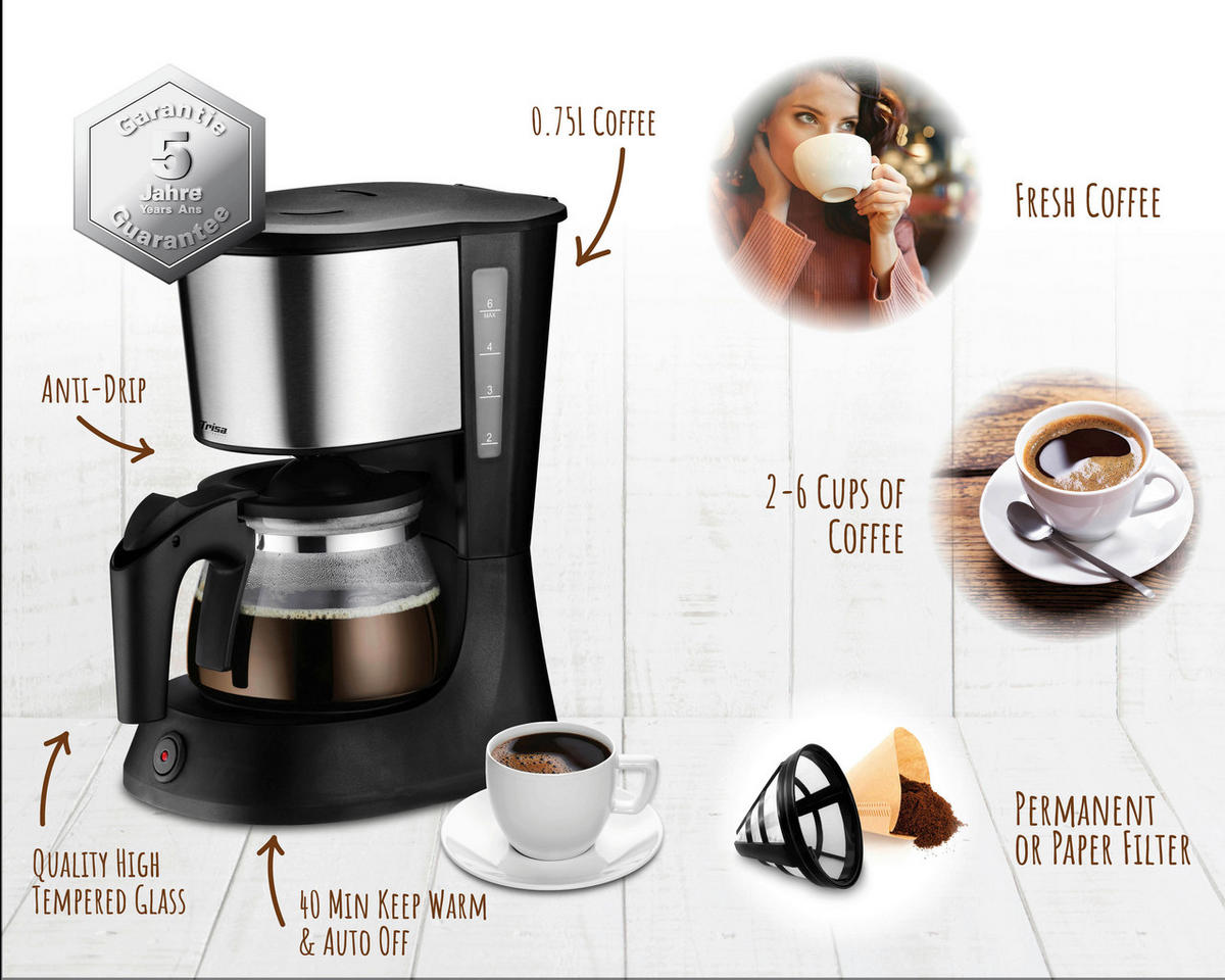 FILTERKAFFEEMASCHINE  - Schwarz, MODERN, Kunststoff (22/15,5/27cm) - Trisa Electronics