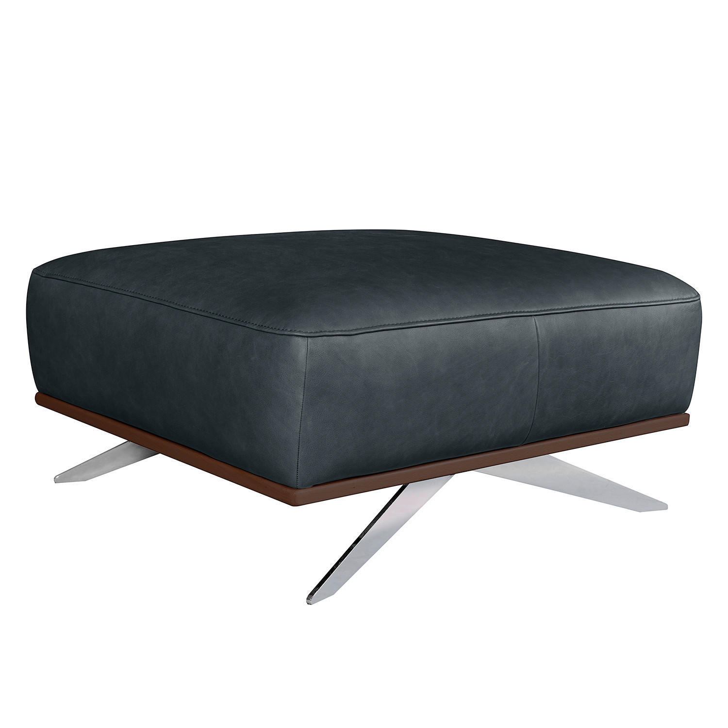HOCKER Leder Blau  - Chromfarben/Blau, Design, Leder/Metall (95/46/80cm) - Livetastic