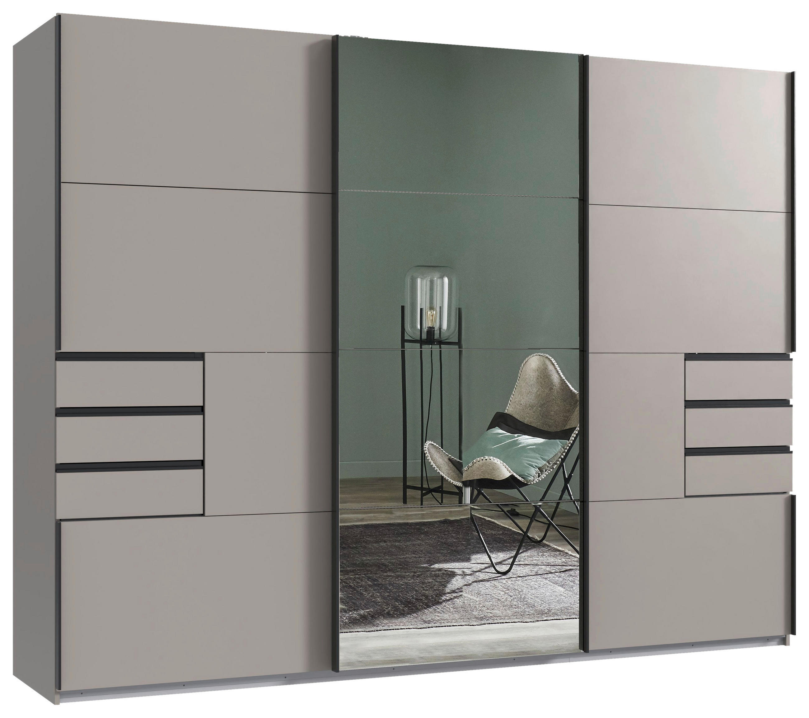 SCHWEBETÜRENSCHRANK 270/208/64 cm 3-türig Graphitfarben, Sahara  - Schwarz/Graphitfarben, Design, Glas/Holzwerkstoff (270/208/64cm) - Carryhome