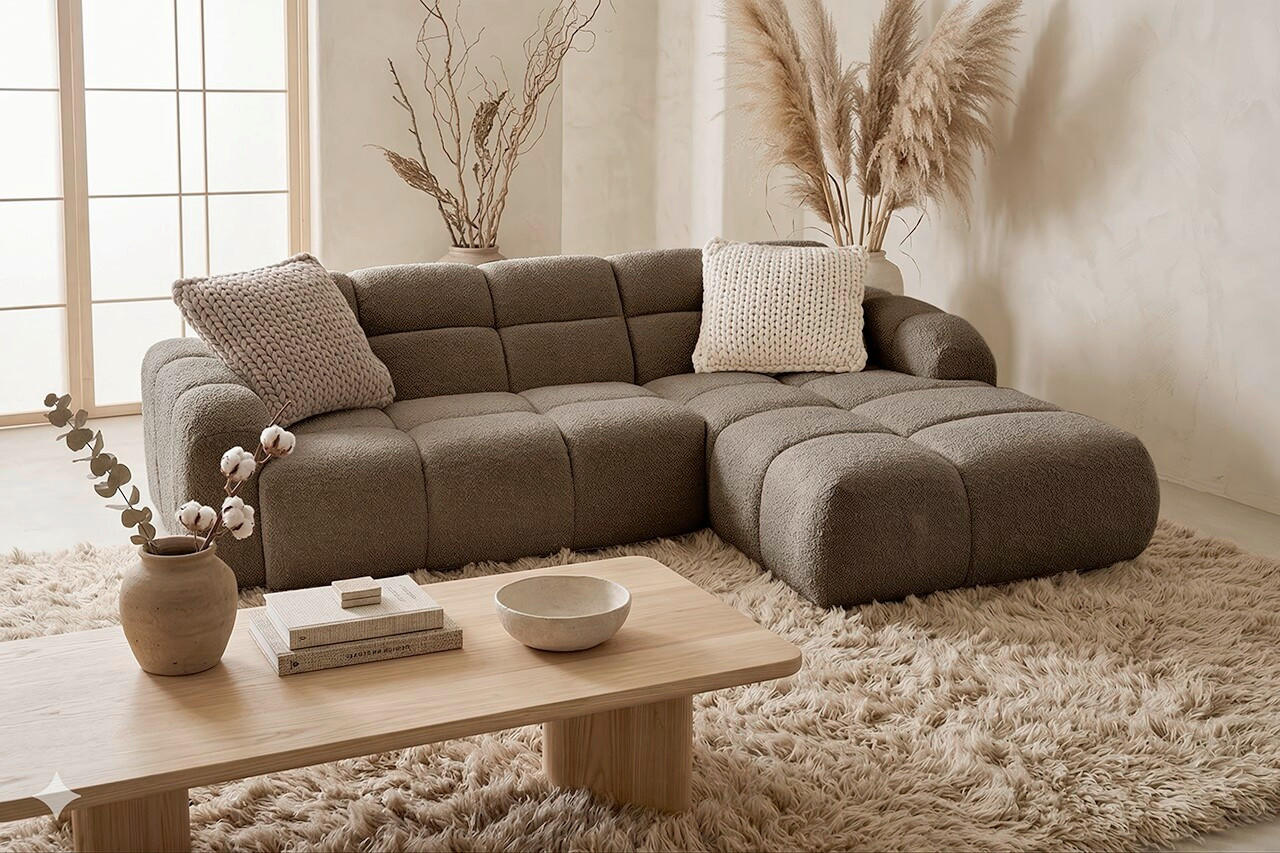 ECKSOFA VENTO in Struktur Hellbraun  255/175 cm  - Hellbraun/Schwarz, Design, Holz/Holzwerkstoff (255/175cm) - MID.YOU