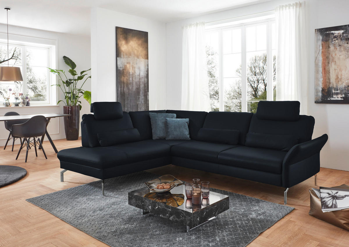 ECKSOFA in Echtleder Dunkelblau  220/284 cm  - Alufarben/Dunkelblau, KONVENTIONELL, Leder/Metall (220/284cm) - Beldomo Premium