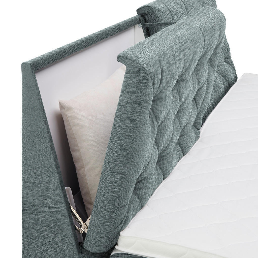 Thumbnail - Carryhome Boxspringbett, Mintgrün, Textil, H2, Höhe ca. 16 cm, 160x200 cm, Bettkasten, gepolstertes Kopfteil, Federkernm...