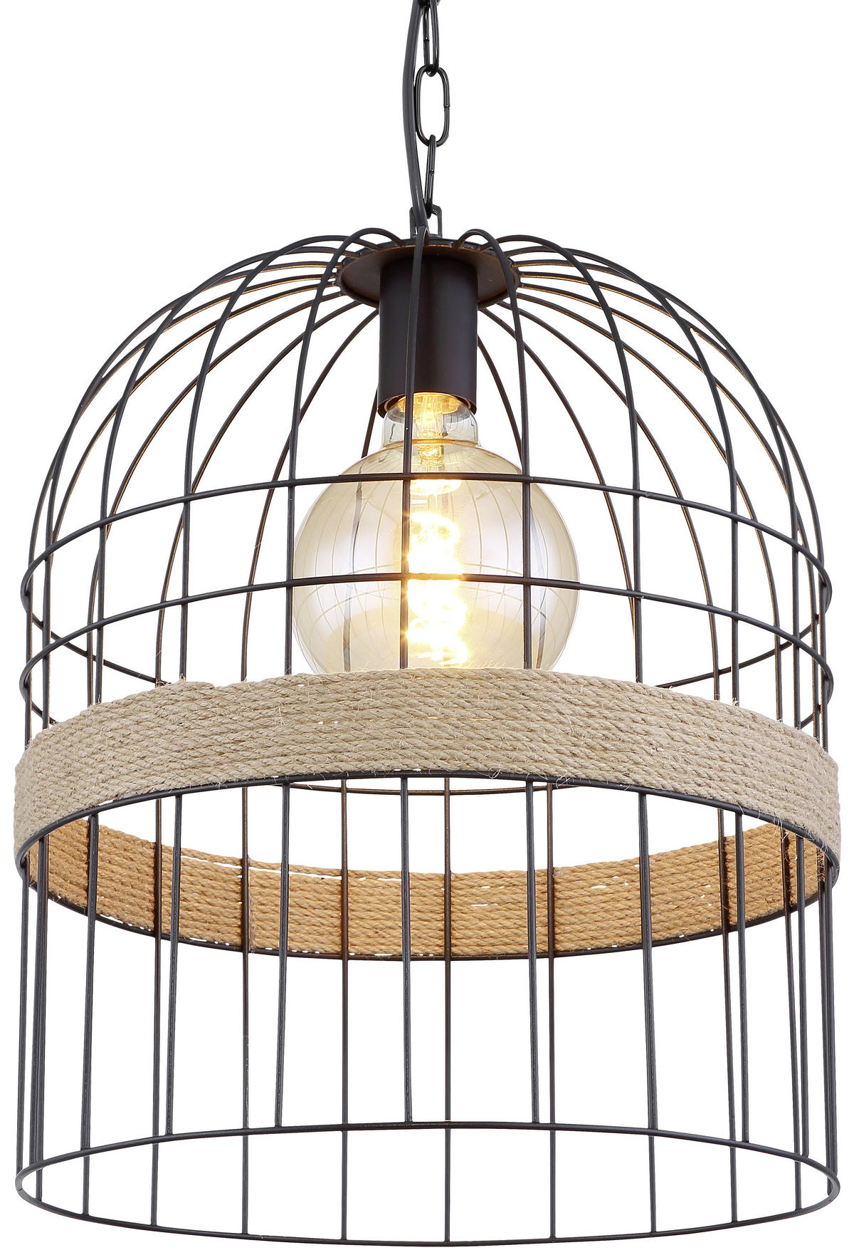HÄNGELEUCHTE 35/140 cm    - Schwarz/Braun, Natur, Naturmaterialien/Metall (35/140cm) - Globo