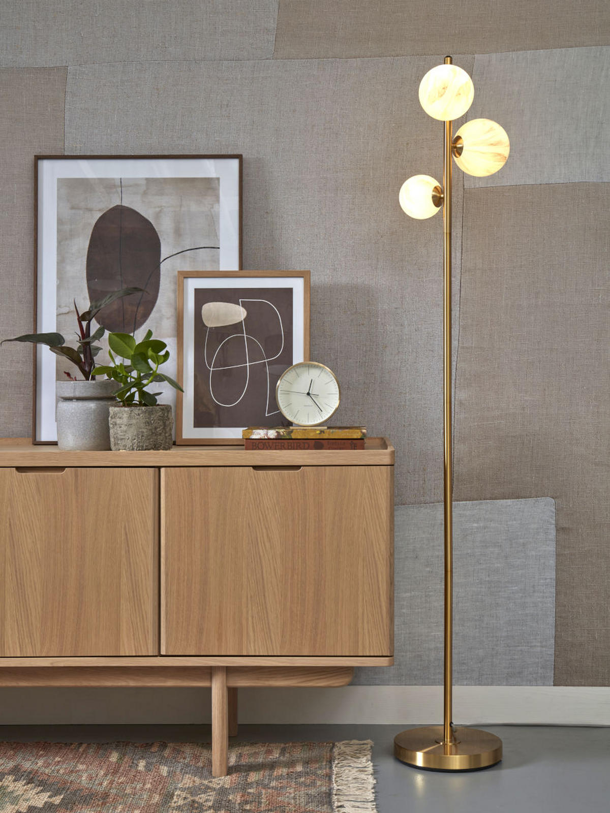 GOLVLAMPA Carrara/Globus 25/159 cm    - vit/guldfärgad, Basics, metall/glas (25/159cm) - It's about Romi