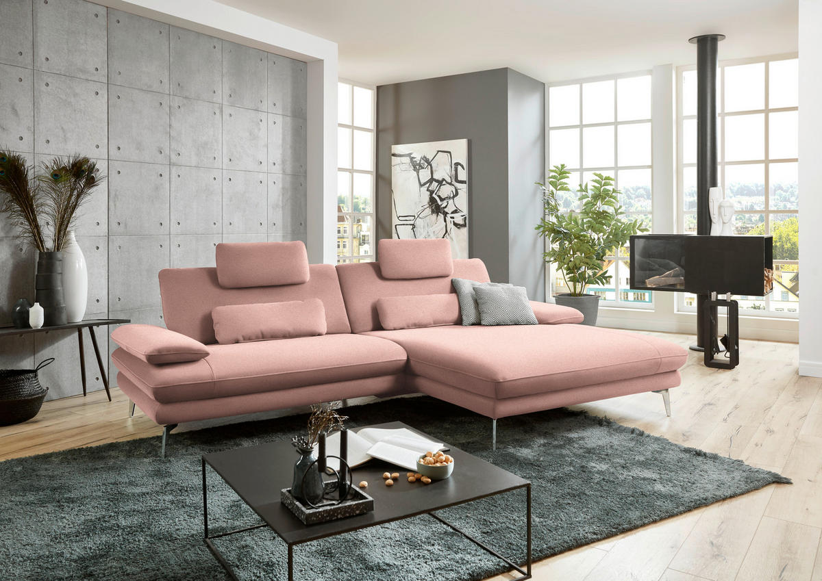 ECKSOFA in Webstoff Rosa  - Schwarz/Rosa, Design, Textil/Metall (284/184cm) - Dieter Knoll