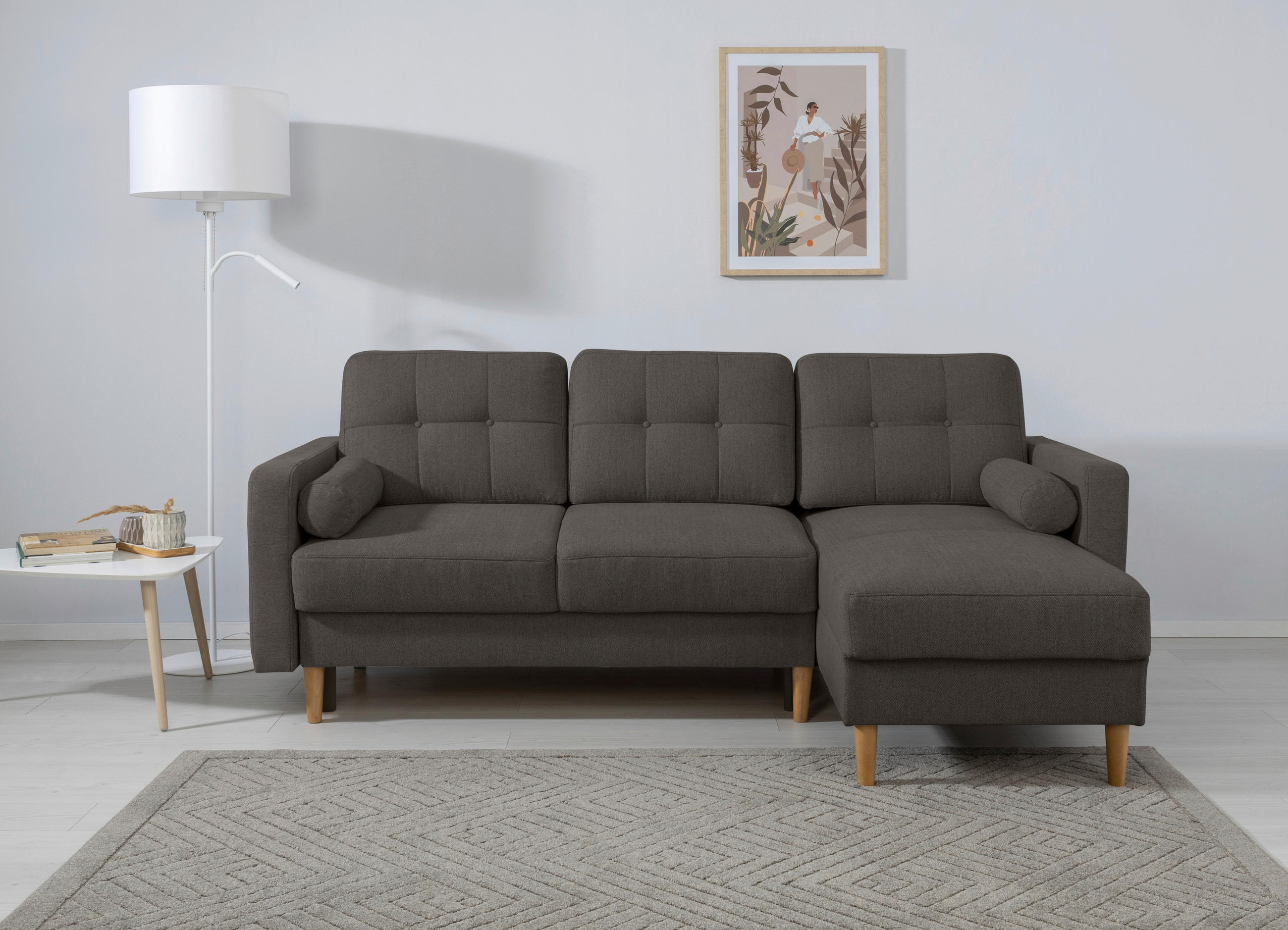 KOTNA SEDEŽNA GARNITURA, siva  - siva/barve bukve, Design, tekstil/les (223/157cm) - MID.YOU