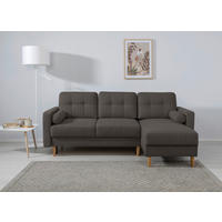 ECKSOFA Noret Grau Rückenkissen, Armlehnenkissen, Bettkasten, Schlaffunktion  - Buchefarben/Grau, Design, Holz/Textil (223/157cm) - MID.YOU