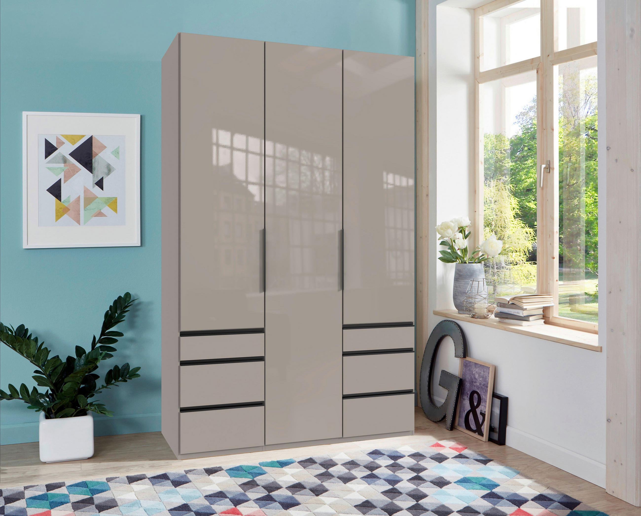 DREHTÜRENSCHRANK  in Sahara  - Schwarz/Sahara, KONVENTIONELL, Glas/Holzwerkstoff (150/236/58cm) - Hom`in