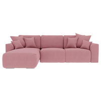 ECKSOFA Rosa Velours Zierkissen, Rückenkissen, Bettkasten, Schlaffunktion, Rücken echt, Liegefläche im Originalstoff  - Chromfarben/Rosa, KONVENTIONELL, Kunststoff/Textil (195/293cm) - Carryhome