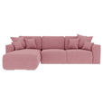 ECKSOFA Rosa Velours Zierkissen, Rückenkissen, Bettkasten, Schlaffunktion, Rücken echt, Liegefläche im Originalstoff  - Chromfarben/Rosa, KONVENTIONELL, Kunststoff/Textil (195/293cm) - Carryhome