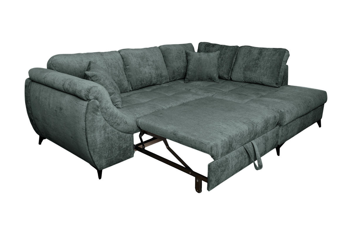 ECKSOFA LIVANO Grün Chenille Liegefläche im Originalstoff  - Schwarz/Grün, Design, Textil/Metall (250/190cm) - P & B