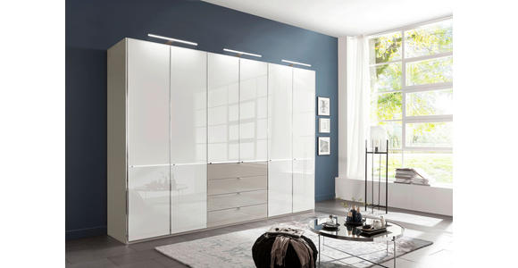 KLEIDERSCHRANK 300/216/58 cm 6-türig Grau, Weiß - Chromfarben/Weiß, Design, Glas/Holzwerkstoff (300/216/58cm) - Novel