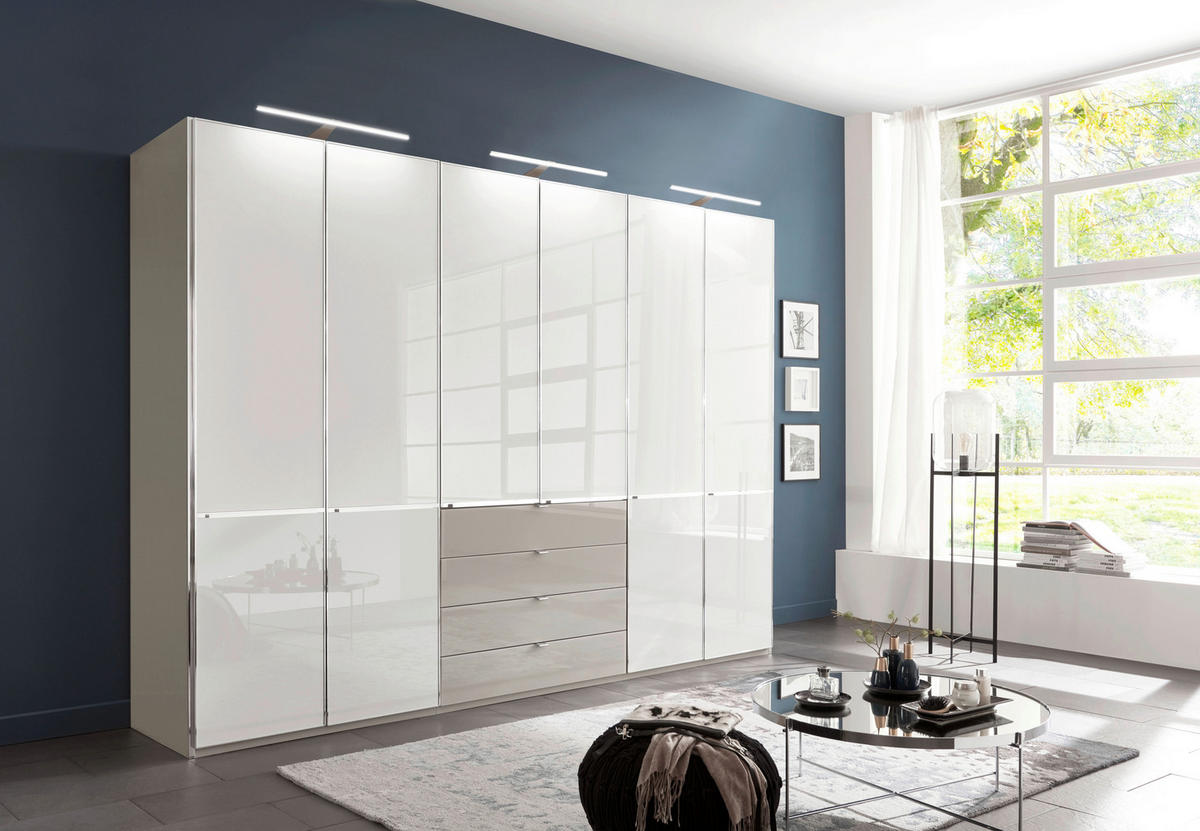 KLEIDERSCHRANK in Grau, Weiss  - Chromfarben/Weiss, Design, Glas/Holzwerkstoff (300/216/58cm) - Novel