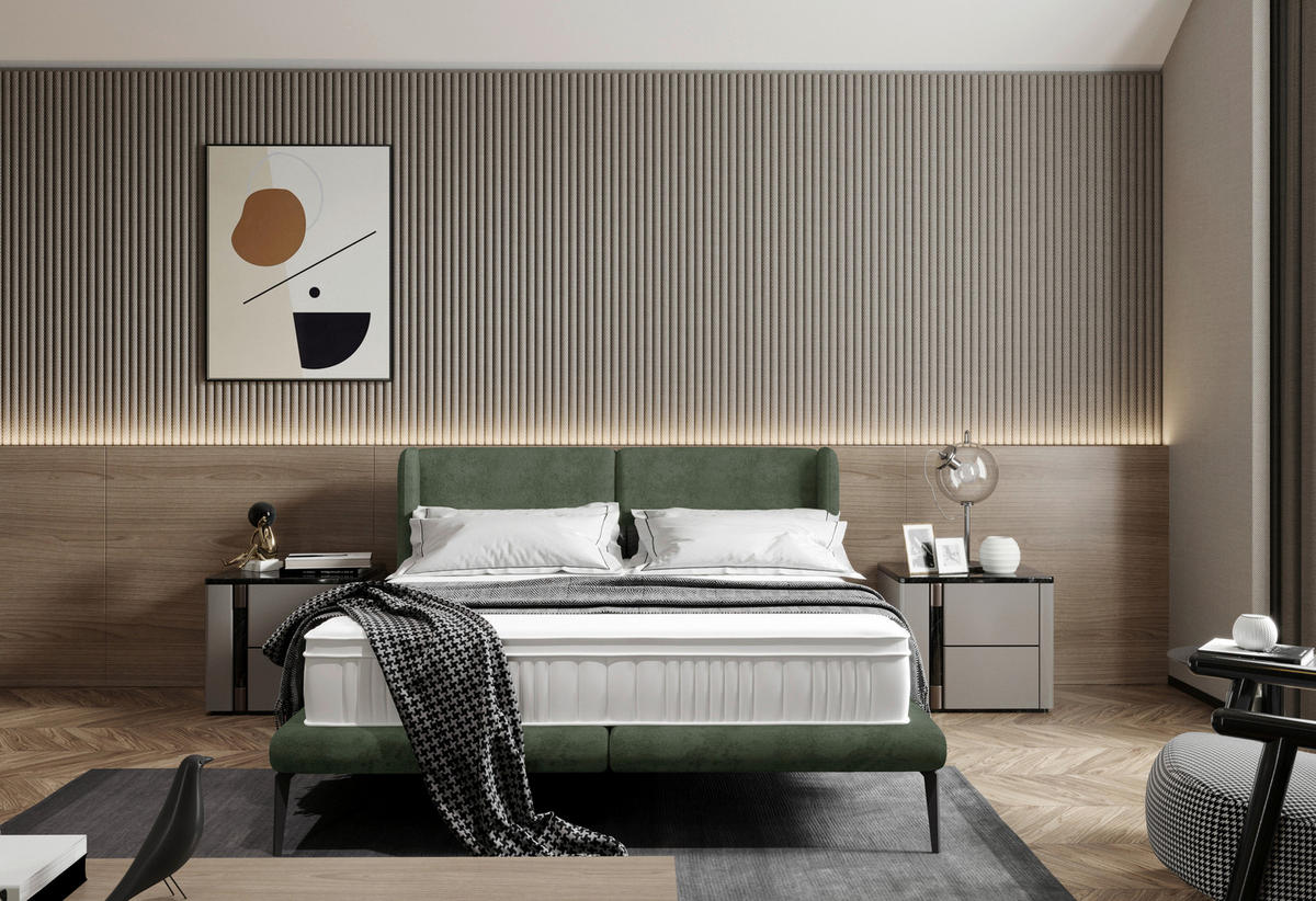 POLSTERBETT 180/200 cm  in Dunkelgrün  - Dunkelgrün/Altrosa, Modern, Textil/Metall (180/200cm) - Livetastic