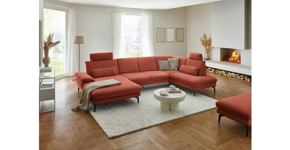 WOHNLANDSCHAFT  in Chenille, Flachgewebe Terracotta  - Terracotta/Schwarz, Design, Textil/Metall (180/344/208cm) - Dieter Knoll