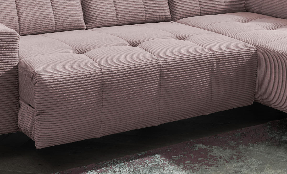 ECKSOFA in Cord Rosa  - Schwarz/Rosa, Modern, Textil/Metall (261/200cm) - Livetastic