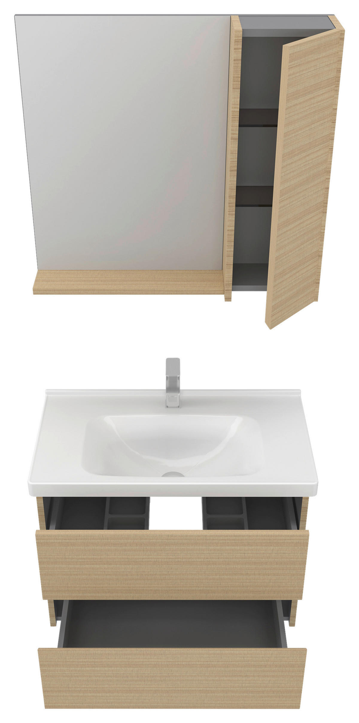 BADEZIMMER 3-teilig  in  - Eichefarben/Weiß Hochglanz, MODERN, Glas/Keramik (80/119/45cm) - MID.YOU