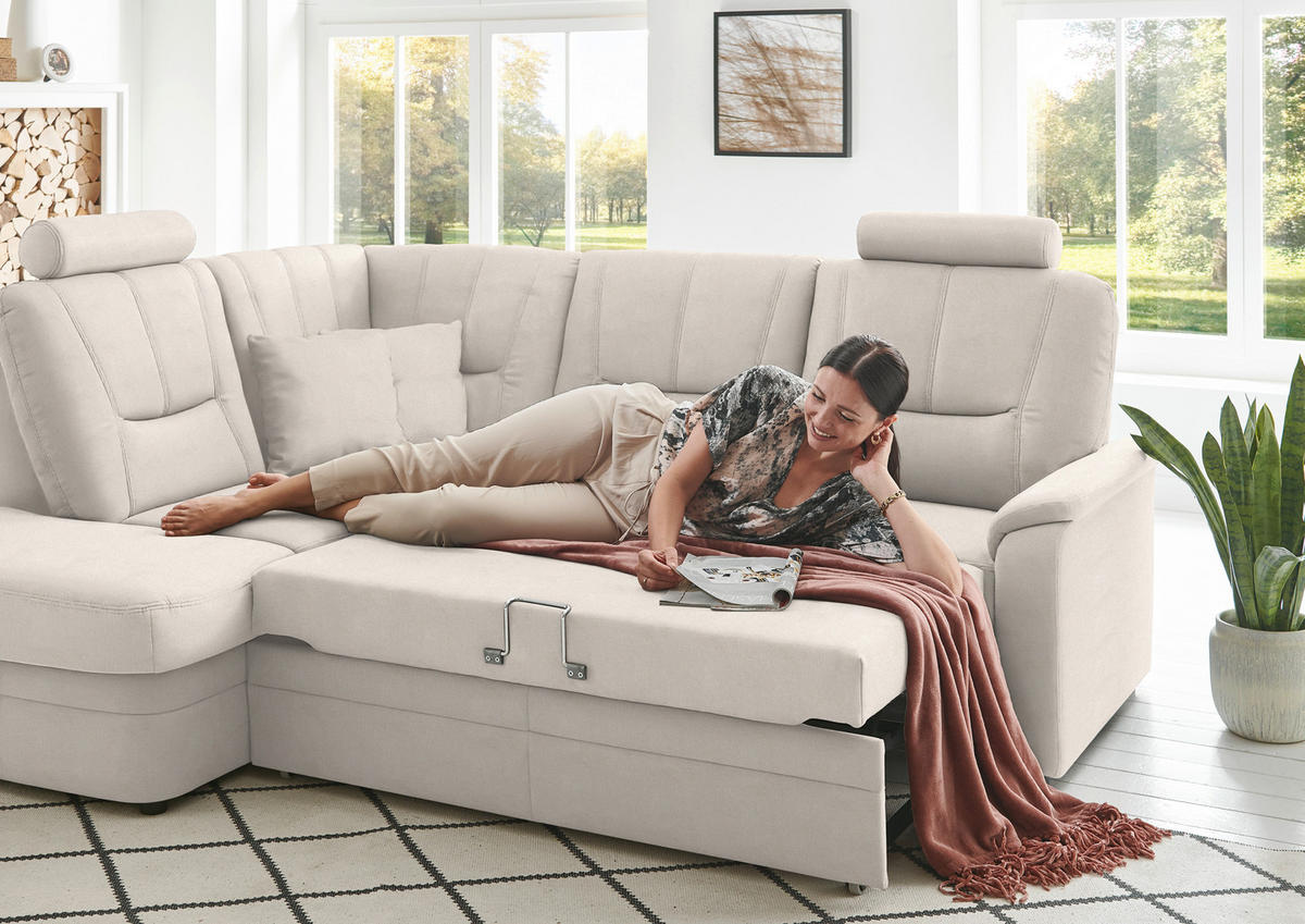 ECKSOFA Chenille Naturfarben  - Schwarz/Naturfarben, Konventionell, Kunststoff/Textil (185/235cm) - Beldomo Comfort