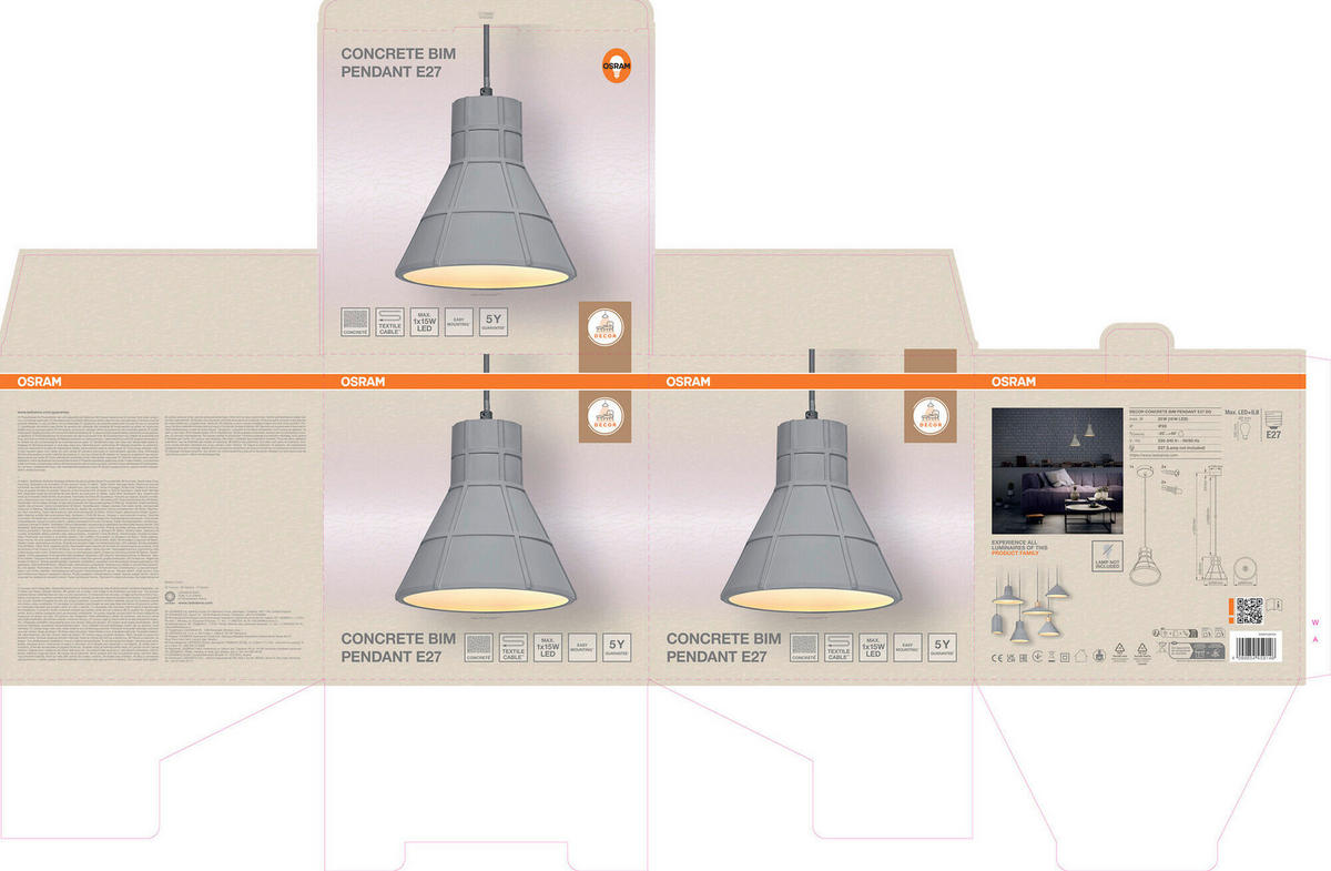 HÄNGELEUCHTE 20/125 cm  - Dunkelgrau, Basics, Stein/Metall (20/125cm) - Osram