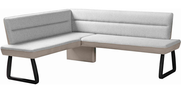 ECKBANK 178/210 cm Webstoff Hellgrau, Beige Buche vollmassiv - Beige/Hellgrau, KONVENTIONELL, Holz/Textil (178/210cm) - Novel
