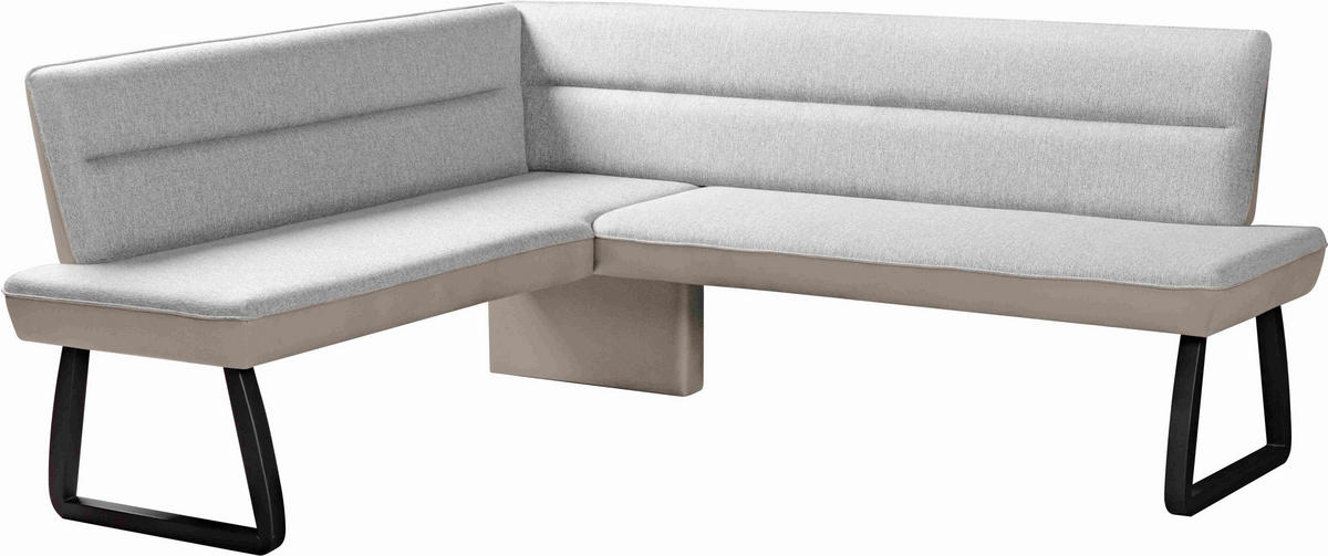 ECKBANK 178/210 cm Webstoff Hellgrau, Beige Buche vollmassiv   - Beige/Hellgrau, KONVENTIONELL, Holz/Textil (178/210cm) - Novel
