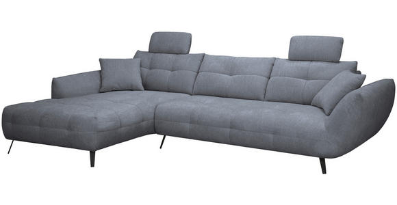 ECKSOFA Dunkelgrau Chenille Armlehnenkissen, Rücken echt, Sitztiefenverstellung  - Dunkelgrau/Schwarz, KONVENTIONELL, Textil/Metall (215/313cm) - Hom`in