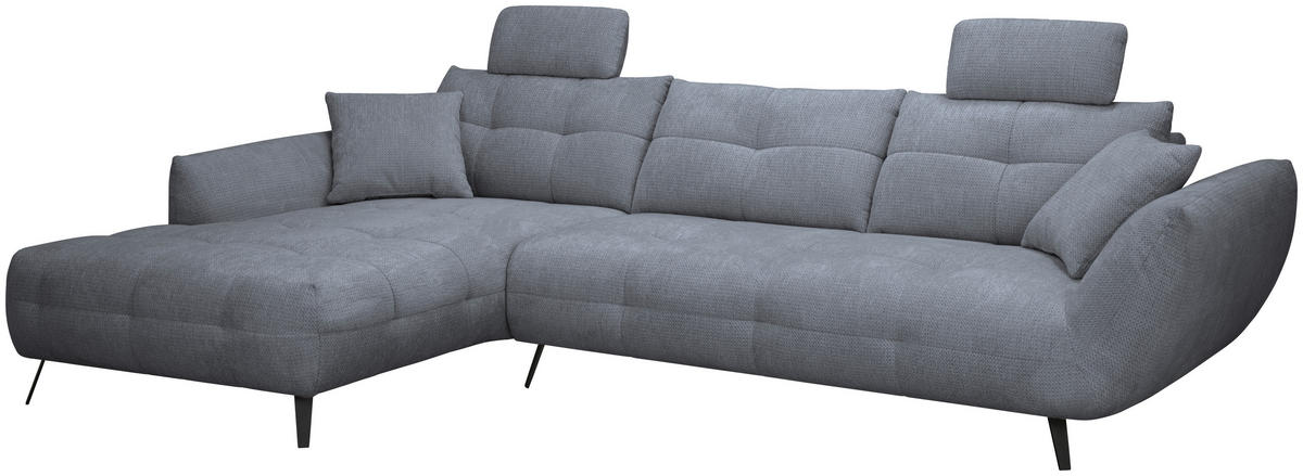 ECKSOFA Dunkelgrau Chenille Armlehnenkissen, Rücken echt, Sitztiefenverstellung  - Dunkelgrau/Schwarz, KONVENTIONELL, Textil/Metall (215/313cm) - Hom`in