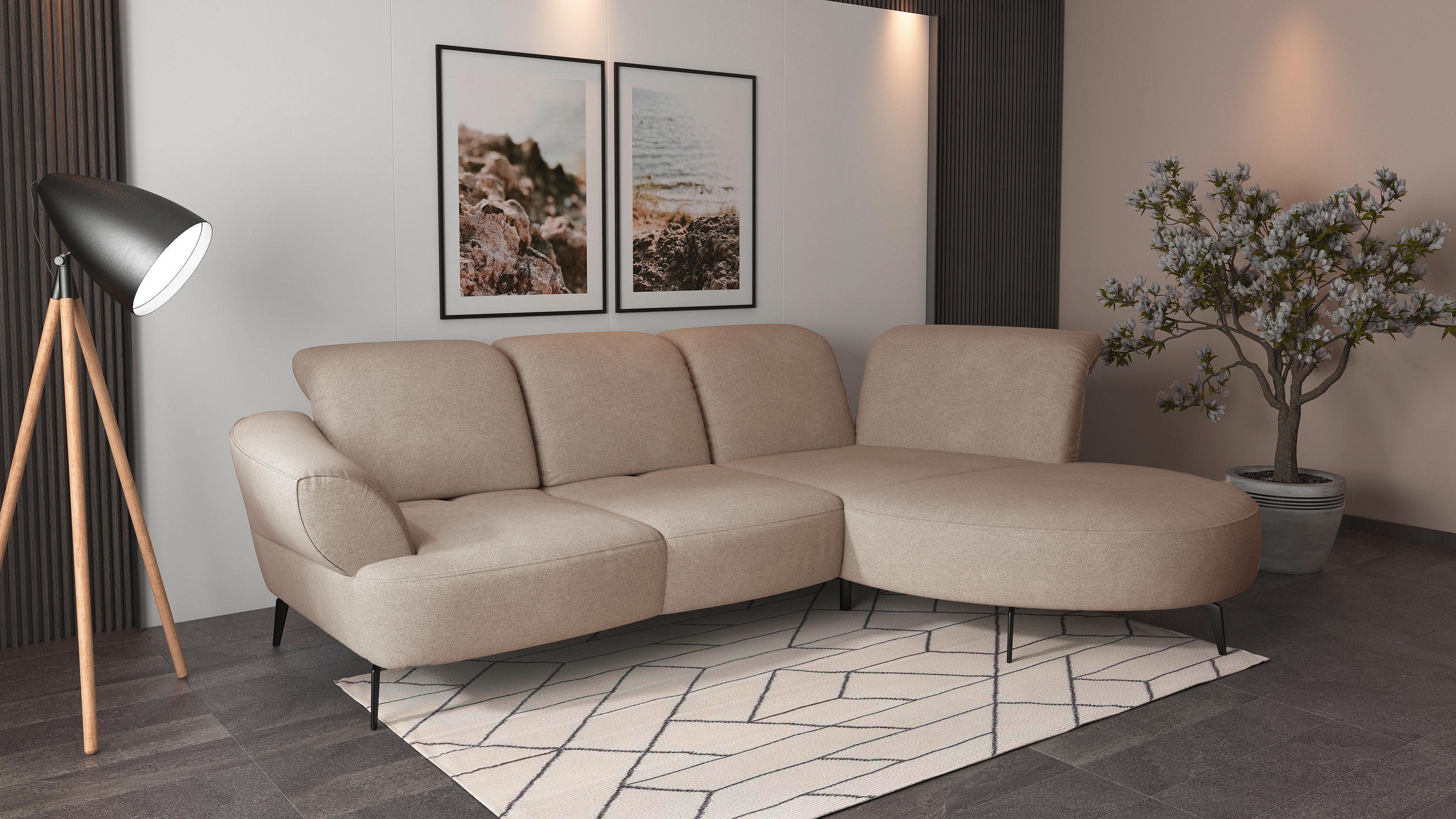 ECKSOFA in Mikrofaser Beige  313/208 cm  - Beige/Schwarz, MODERN, Textil/Metall (313/208cm) - Sit & More