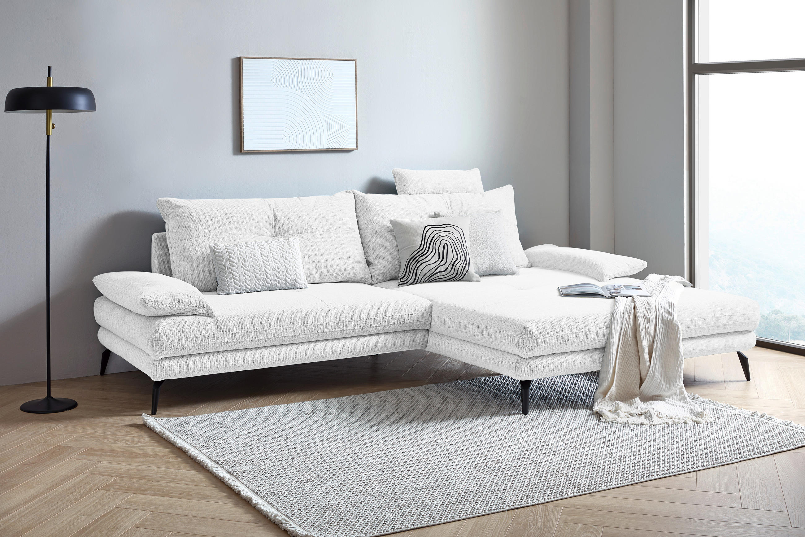 HÖRNSOFFA i flatväv naturfärgad  - svart/naturfärgad, Klassisk, metall/textil (294/176cm) - MID.YOU