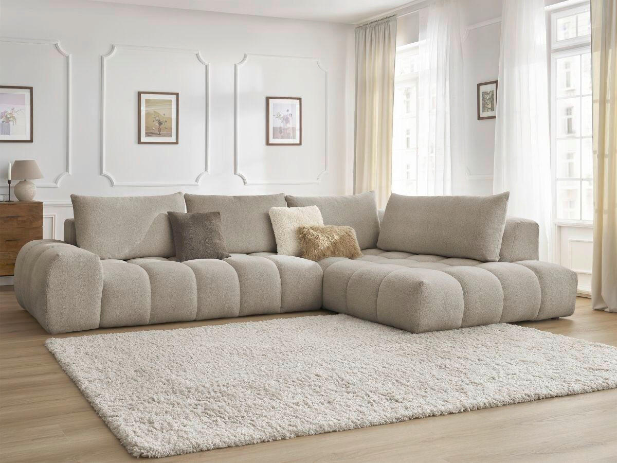 ECKSOFA Ottomane rechts  EVEREST Taupe Flachgewebe  - Taupe/Schwarz, MODERN, Kunststoff/Textil (352/210cm)