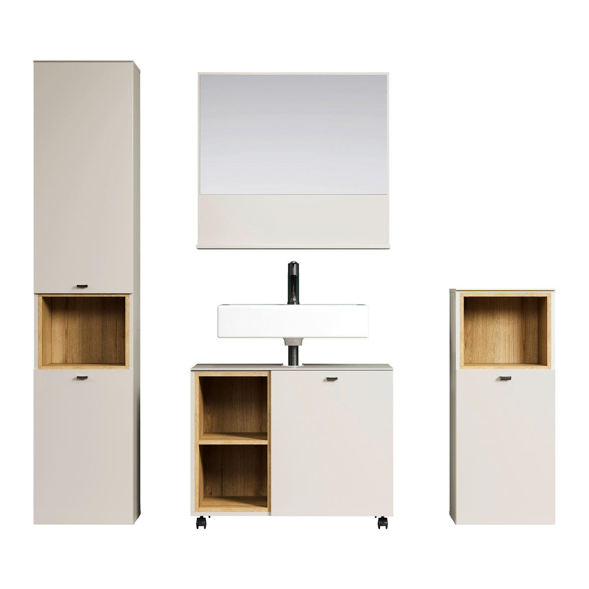 BADEZIMMER 4-teilig  in 180 cm  - Kaschmir/Schwarz, Trend, Holzwerkstoff/Kunststoff (180cm) - MID.YOU